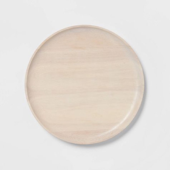 NWT Threshold 12”W Whitewashed Rubberwood Round Serve Tray - Picture 1 of 8